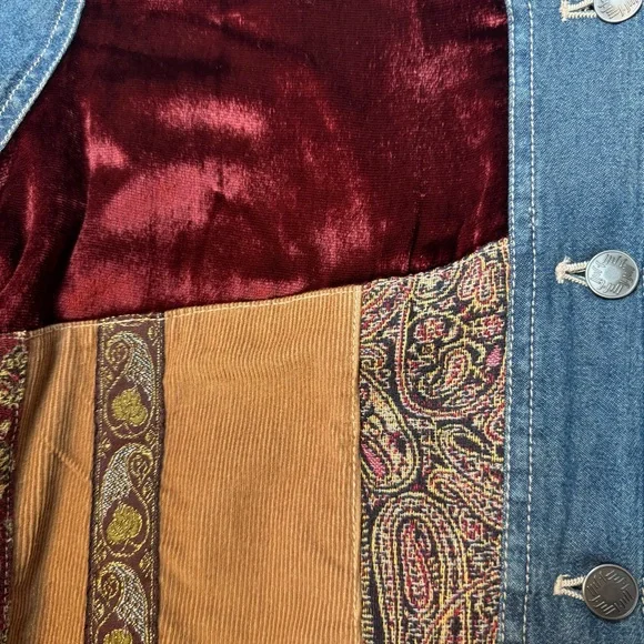 Out Of The Blue J Jill Women's Denim Patchwork Tapestry Lined Jean Jacket Sz XL - Picture 12 of 13